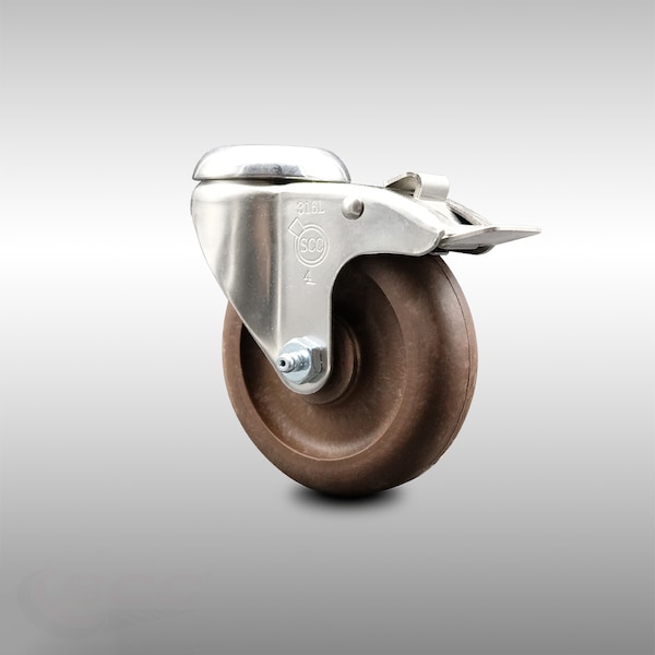 4 Inch 316SS High Temp Glass Filled Nylon Bolt Hole Caster with Total Lock Brake